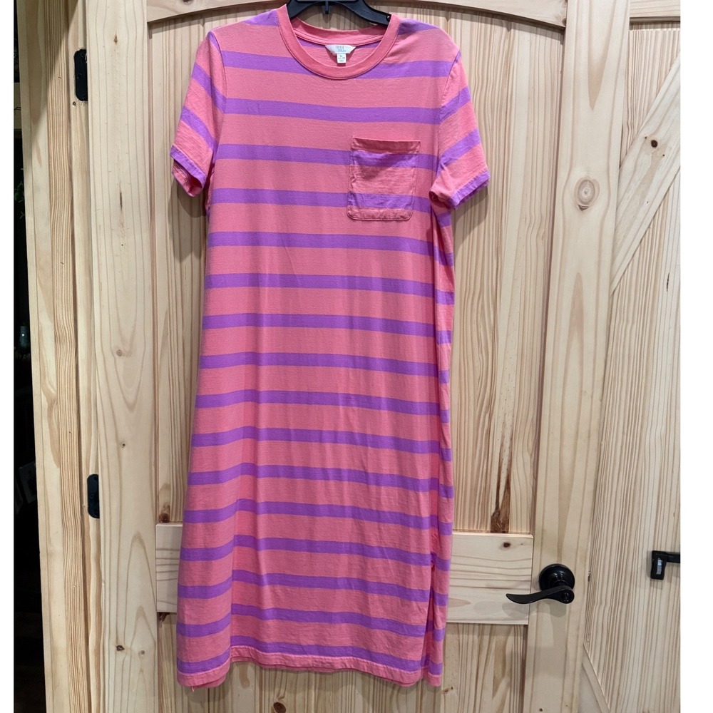 Time and Tru Pink Purple Striped T-Shirt Midi Dress XL 16-18 Cotton Pocket Slit